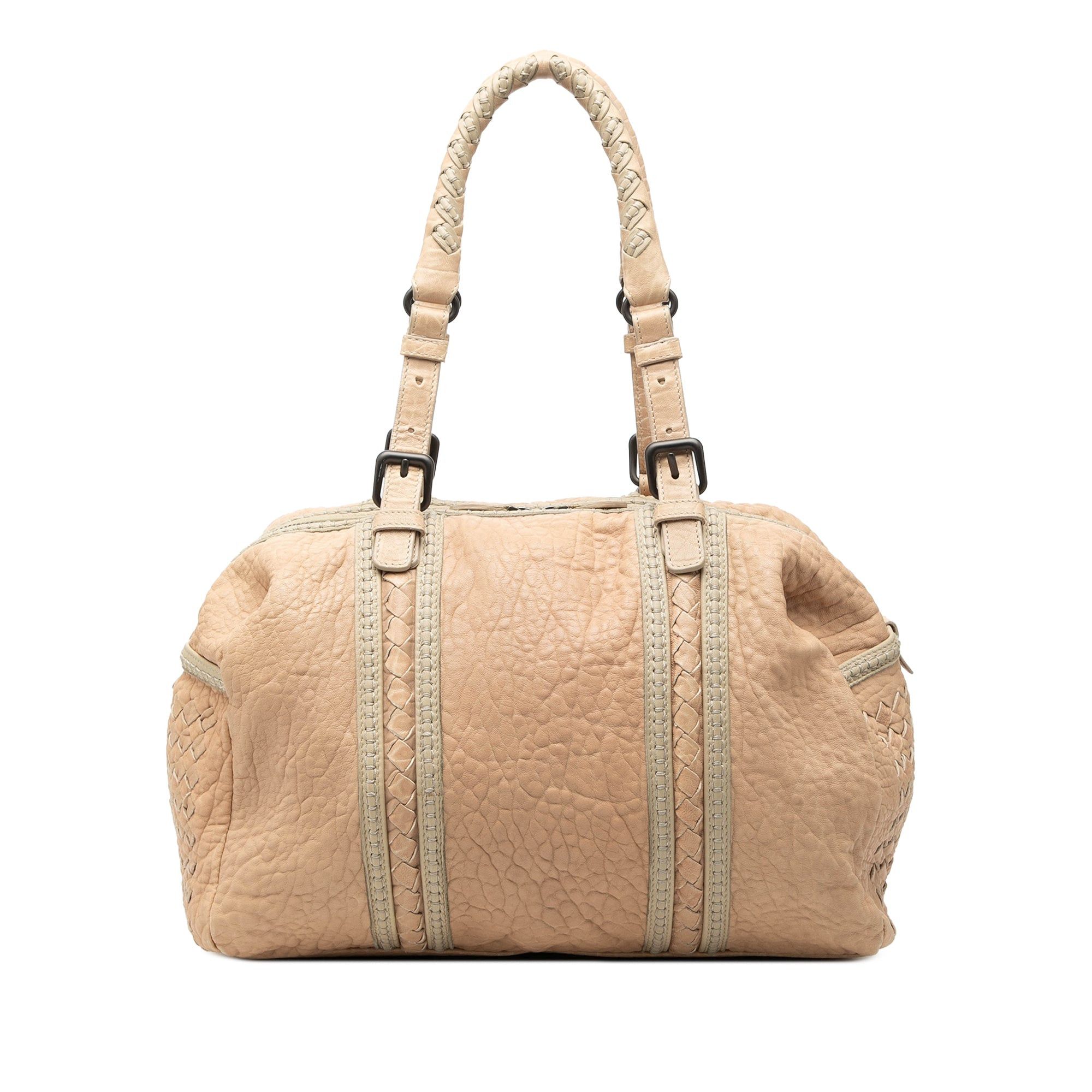 Bottega Veneta Intrecciato Trimmed Pebbled Lambskin Top Handle Bag Size ONE SIZE - 1 Thumbnail