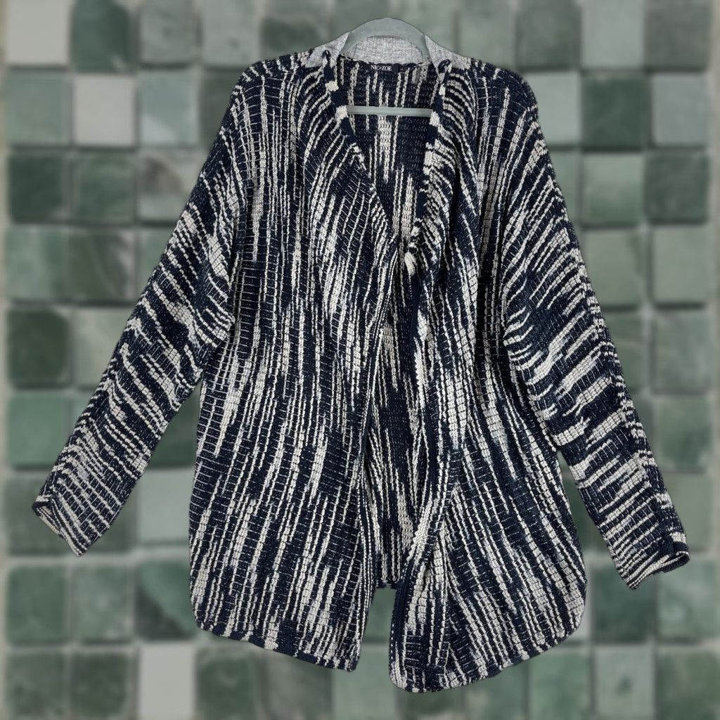NIC+ZOE Nic + Zoe Cardigan Sweater Womens Large Black Open-Knit Long Sleeve V-Neck Lightweight Casual Bohemian Classic Size L / US 10 / IT 46 - 1 Thumbnail