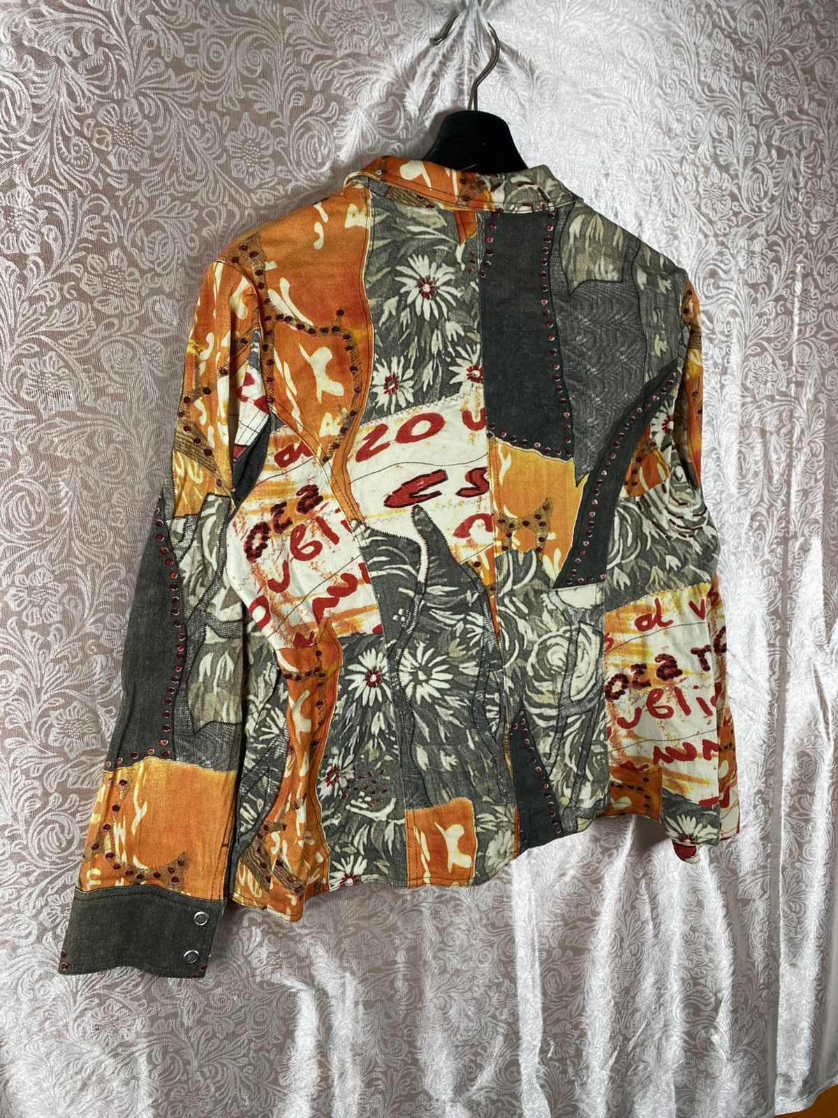 Kansai Yamamoto Kansai Bis Patchwork Art Jacket Floral Graphic Orange Grey Size L / US 10 / IT 46 - 15 Thumbnail