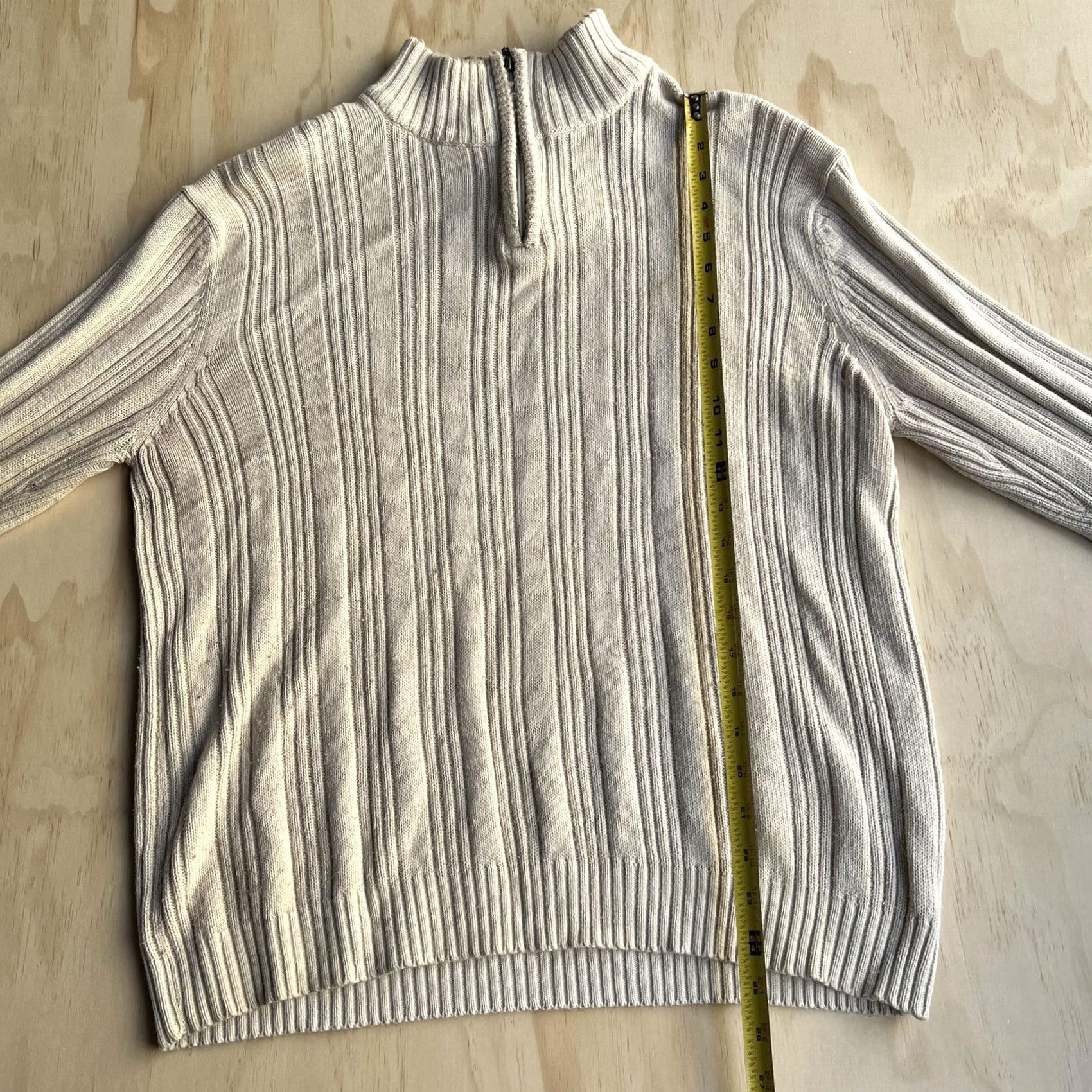 Vintage Michael Brandon Sweater Mens Large Beige 1/4 Zip Mock Neck Pullover Knit Ribbed Tight-Knit Cotton-Acrylic Regular Size US L / EU 52-54 / 3 - 6 Thumbnail