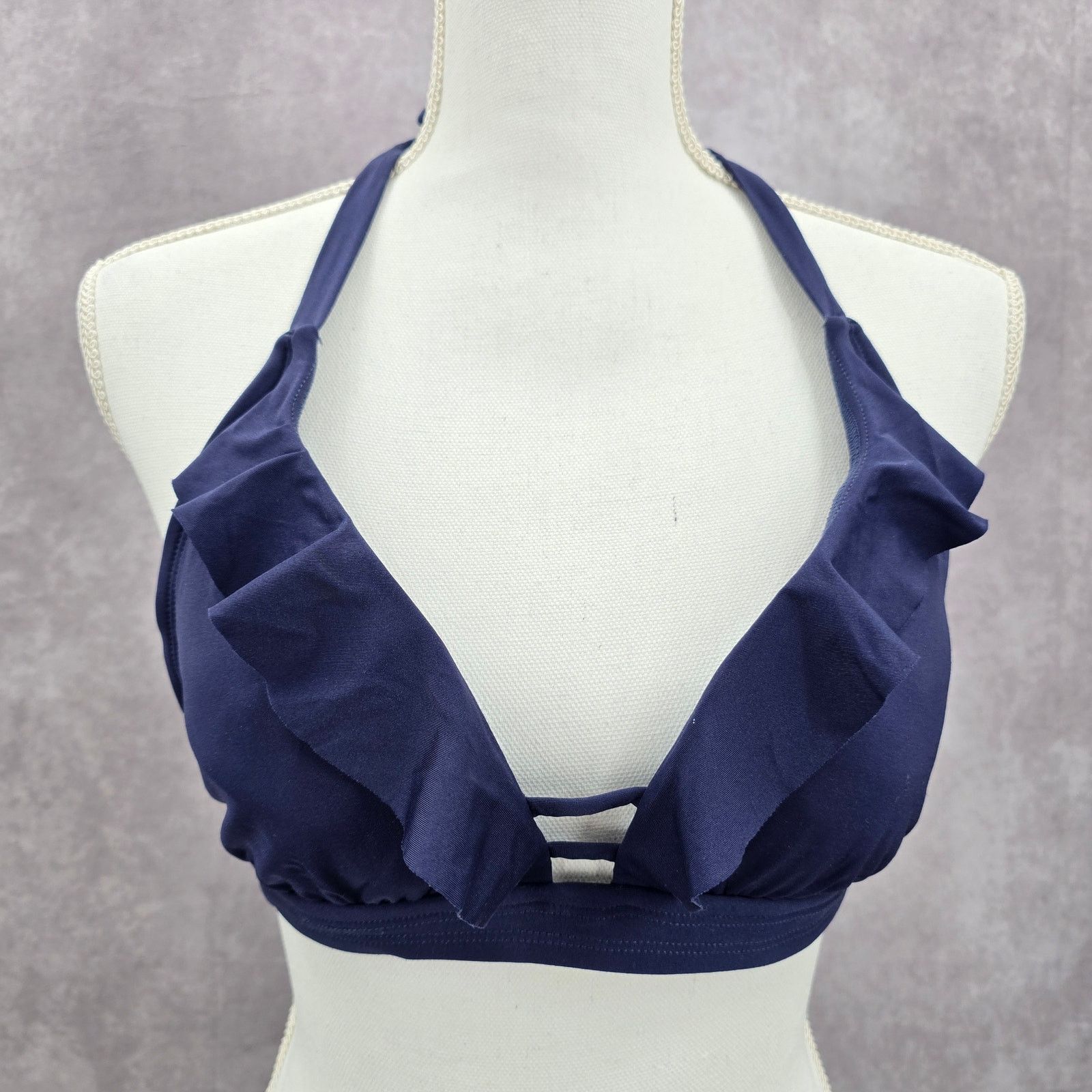 Other Kona Sol Blue Padded Tie Ruffle Bikini Top Swimwear Medium Size ONE SIZE - 1 Thumbnail
