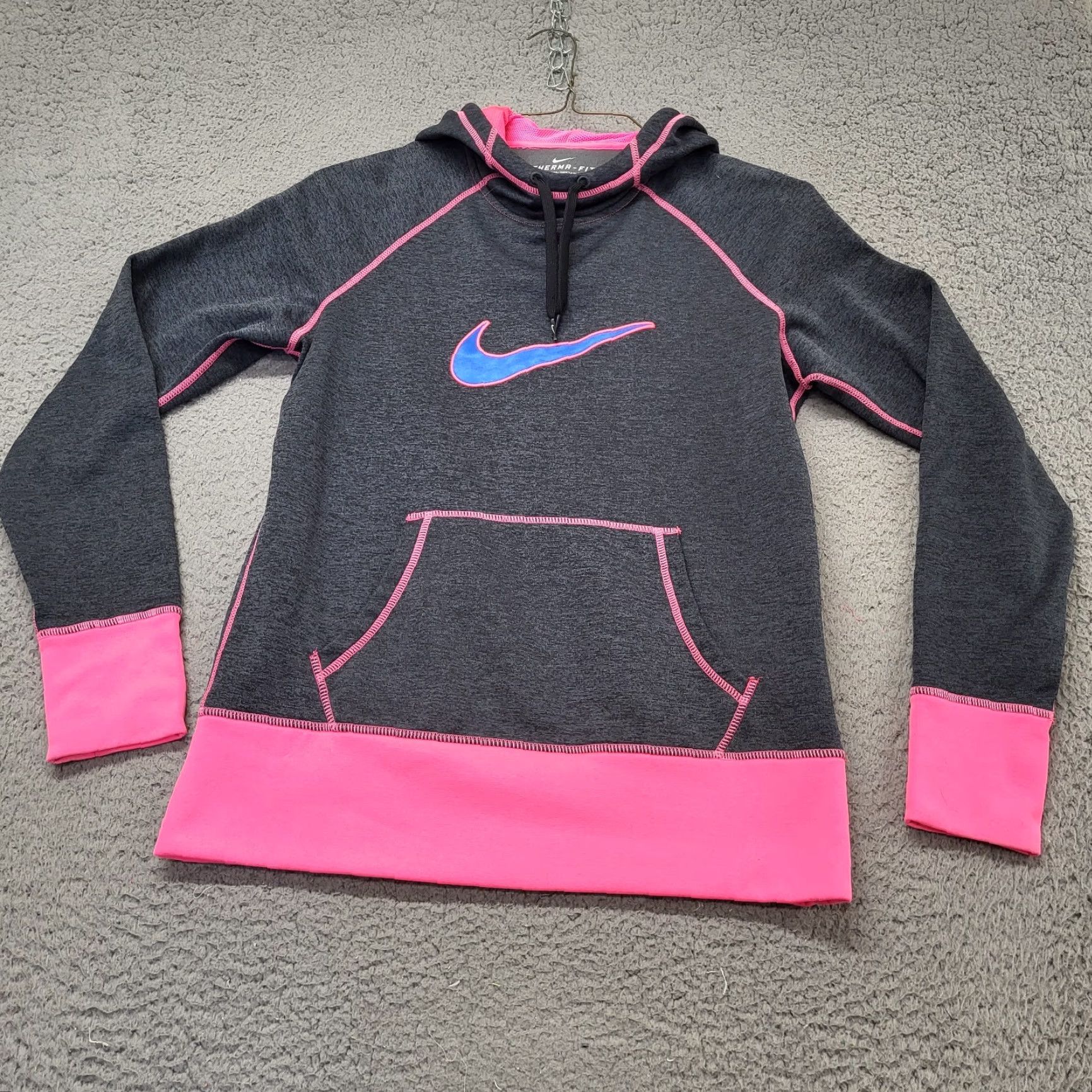 Nike Nike Hoodie Women’s Medium Grey Therma-Fit Neon Pink Long Sleeve Big Logo Size M / US 6-8 / IT 42-44 - 5 Thumbnail