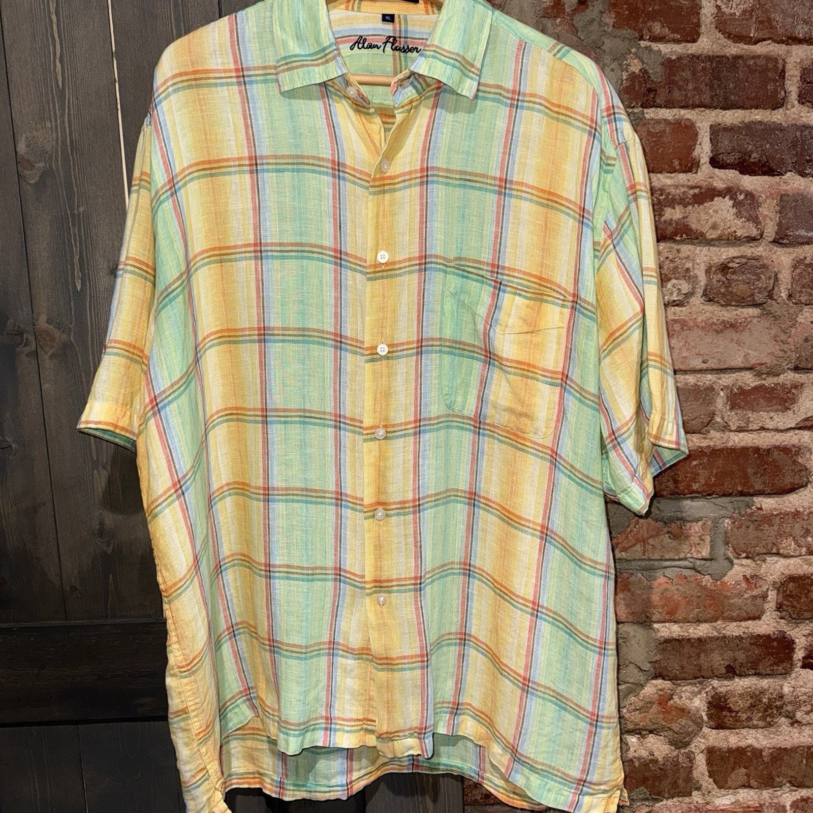 Alan Flusser Linen Pastel Plaid Shirt Men’s XL Lightweight Resort Wear Size US XL / EU 56 / 4 - 3 Thumbnail