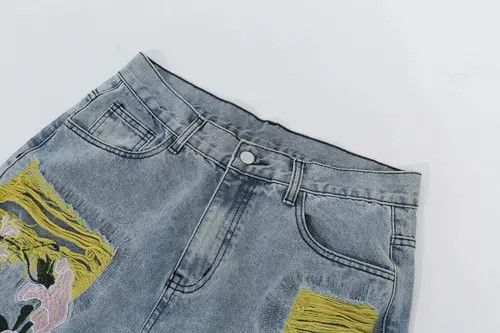 Designer × Japanese Brand Embroidered Patch Denim Ripped Jeans Size US 34 / EU 50 - 4 Thumbnail