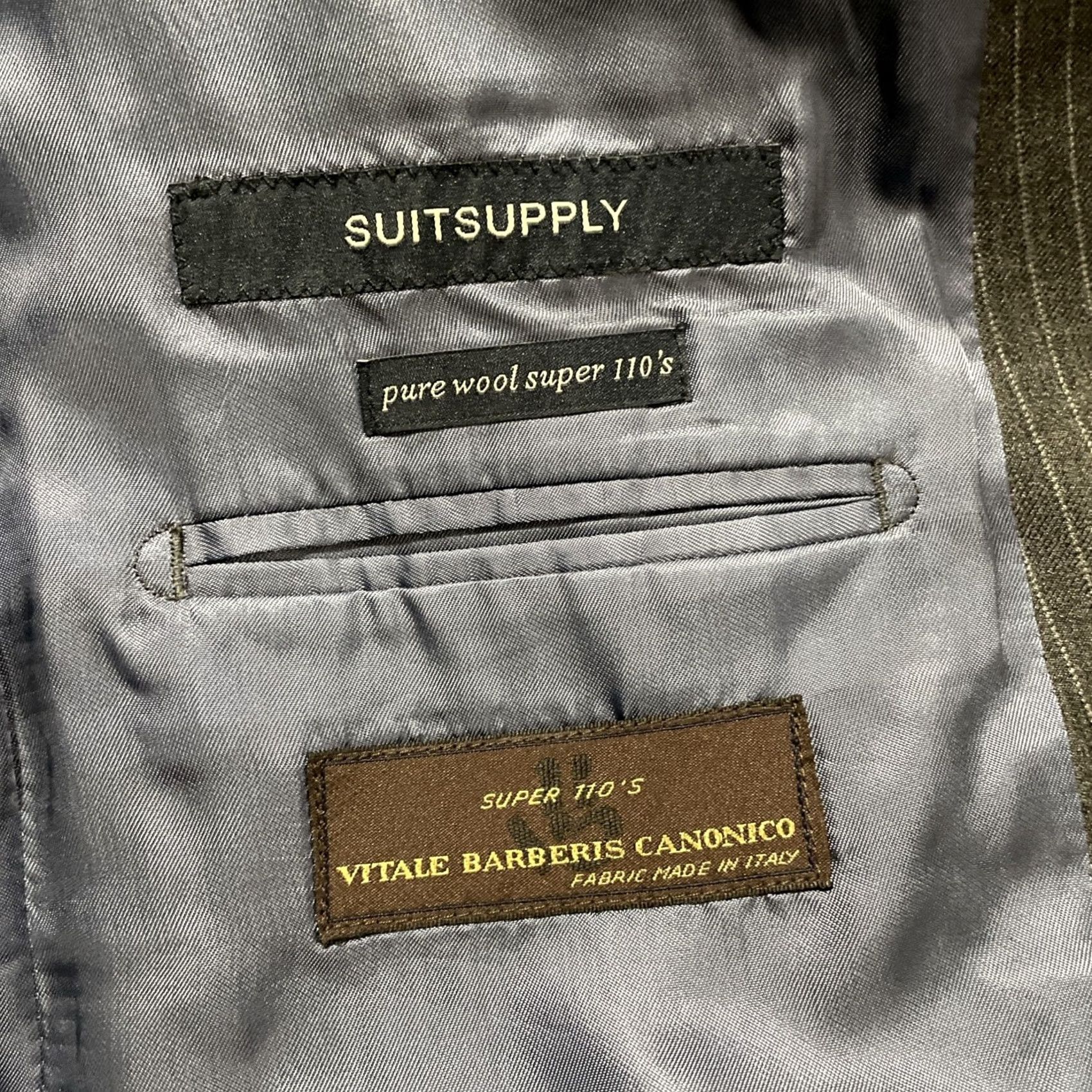 Suitsupply Suitsupply Vitale Barberis Canonico Super 110s Pinstripe Sevilha Blazer 40R Slim Blazer Men Gray Wool Notch Lapel Single-Breasted Two-Button Front Size 40R - 3 Thumbnail