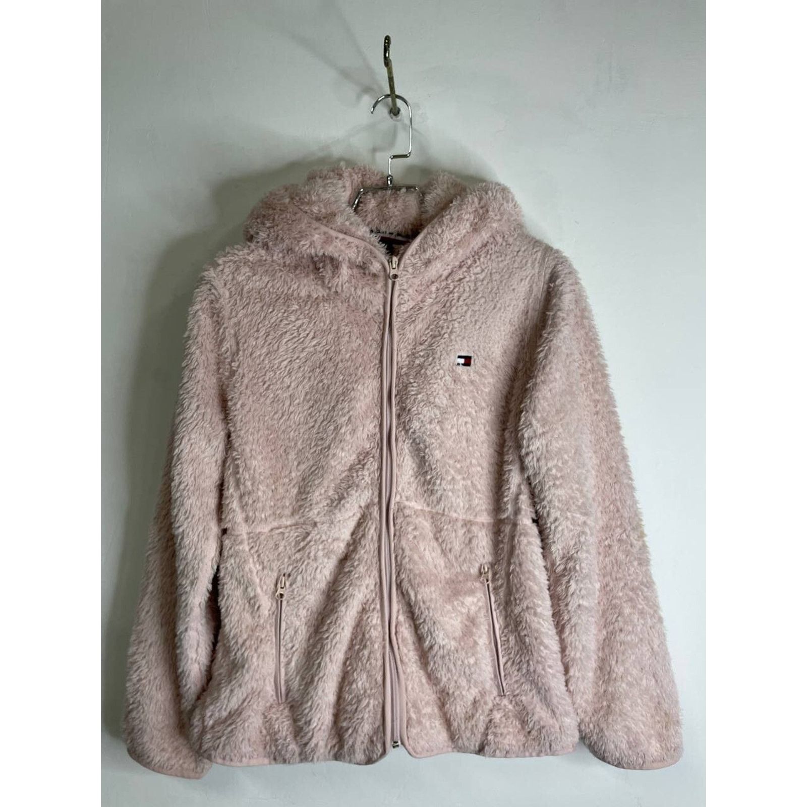 Tommy Hilfiger Vintage Tommy Hilfiger Fuzzy Hooded ZipUp Jacket Pink Size M Size M / US 6-8 / IT 42-44 - 2 Thumbnail