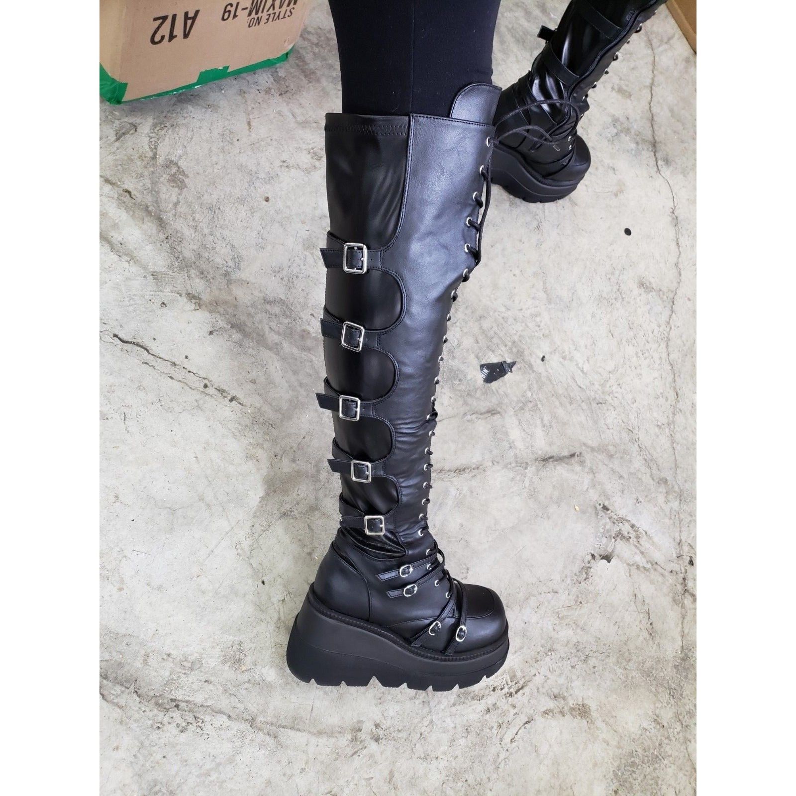 Demonia Cult DEMONIA Shaker 350 Black Wide Platform 4.5" Wedge Heel Over Size US 12 / IT 42 - 5 Thumbnail