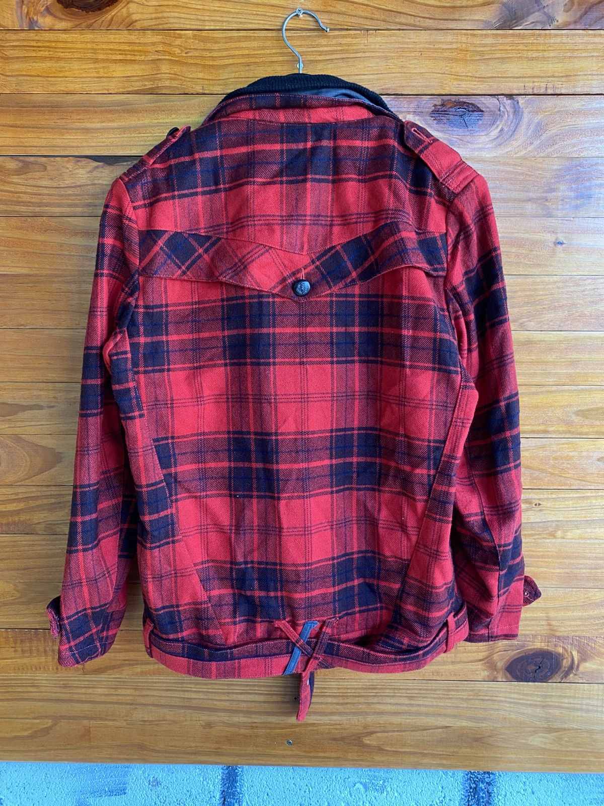 Japanese Brand Vintage 90s Play-Play-Play Red Black Plaid Wool Biker Jacket Size US M / EU 48-50 / 2 - 11 Thumbnail