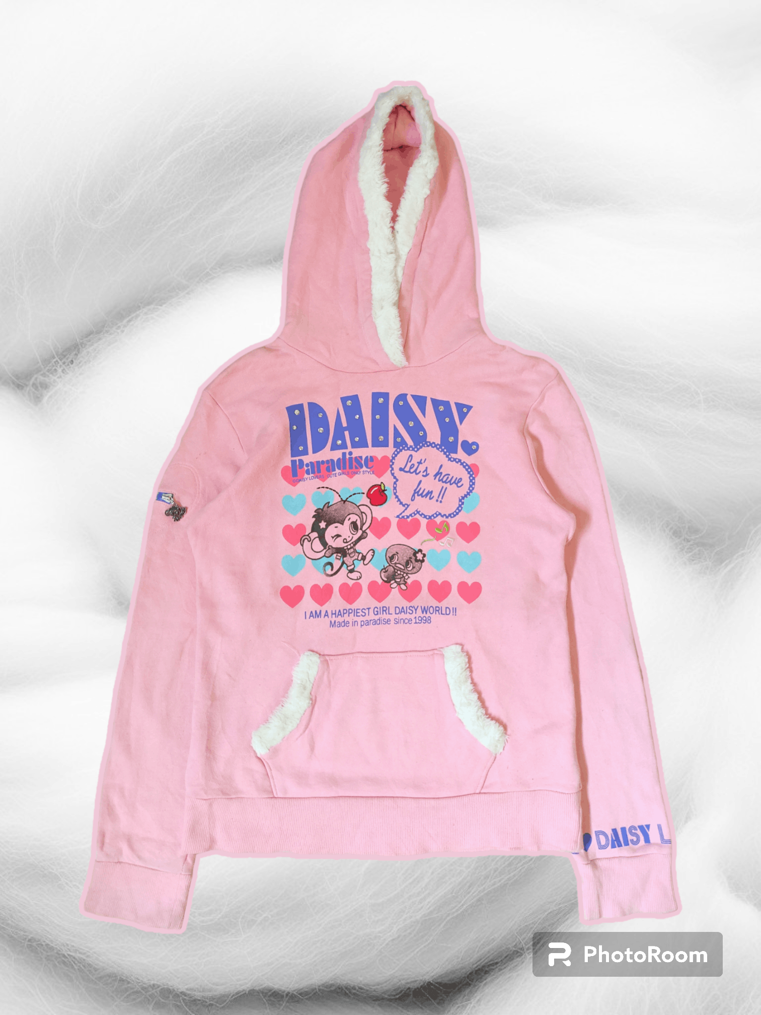 image of Beauty Beast x Hysteric Glamour Y2K Daisy Lovers Cute Graphic Fur Hoodie in Pink, Women's (Size Med