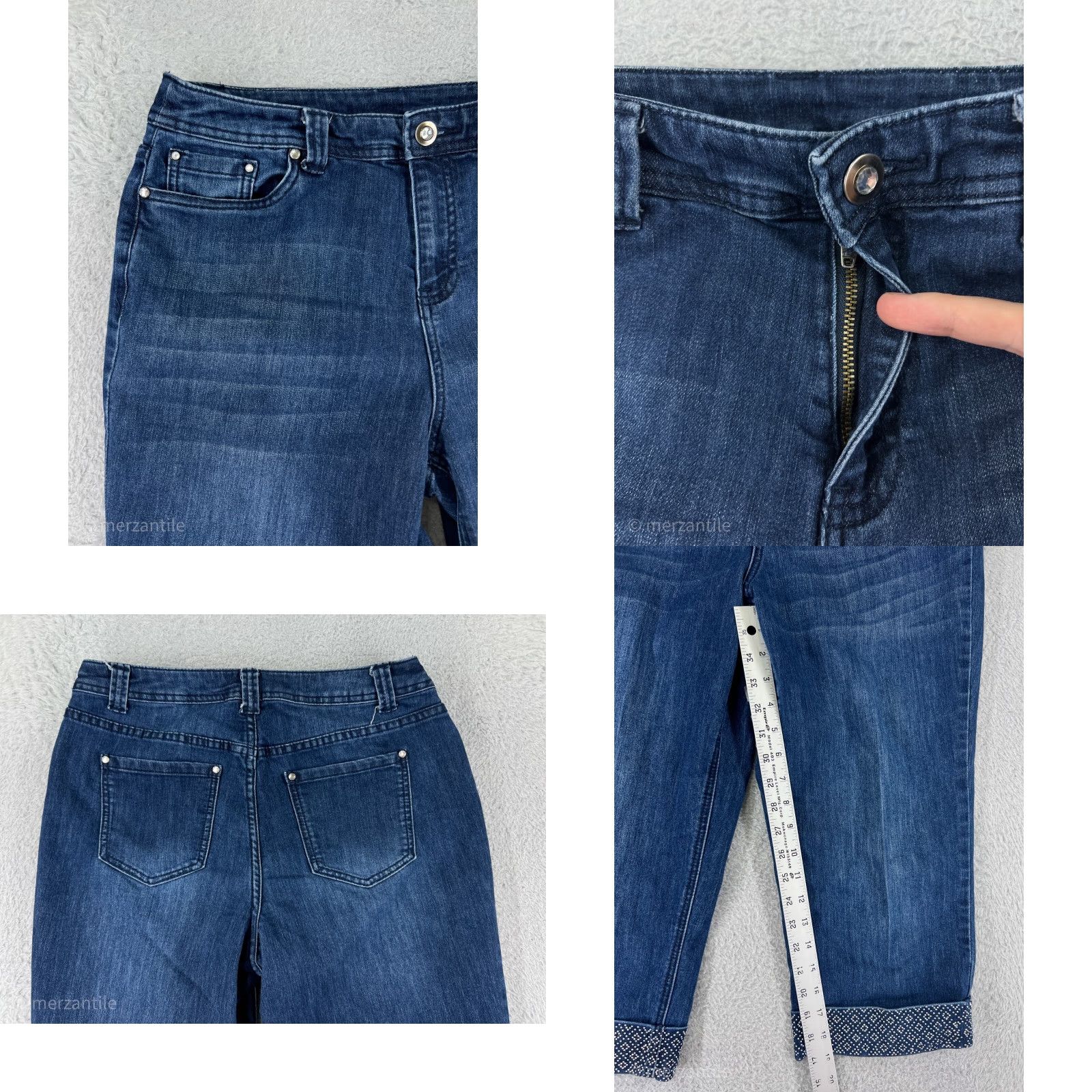 Vintage Christopher & Banks Jeans Women 6 Blue Capri Denim Cotton Bling 5-Pocket Rise Mid Inseam 19 Regular Stretch Size 28" / US 6 / IT 42 - 8 Thumbnail