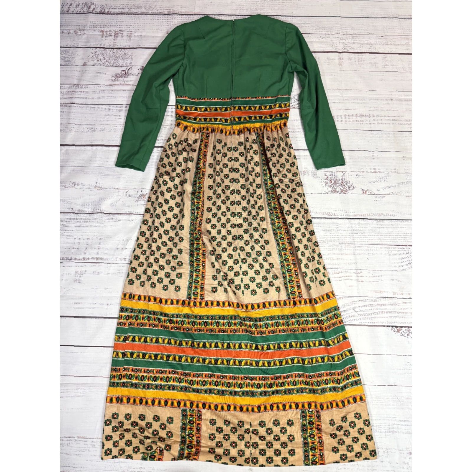 Vintage VINTAGE Green Long Maxi Dress Hippie Peasant V-Neck Back Zip XS Womens Size XS / US 0-2 / IT 36-38 - 7 Thumbnail