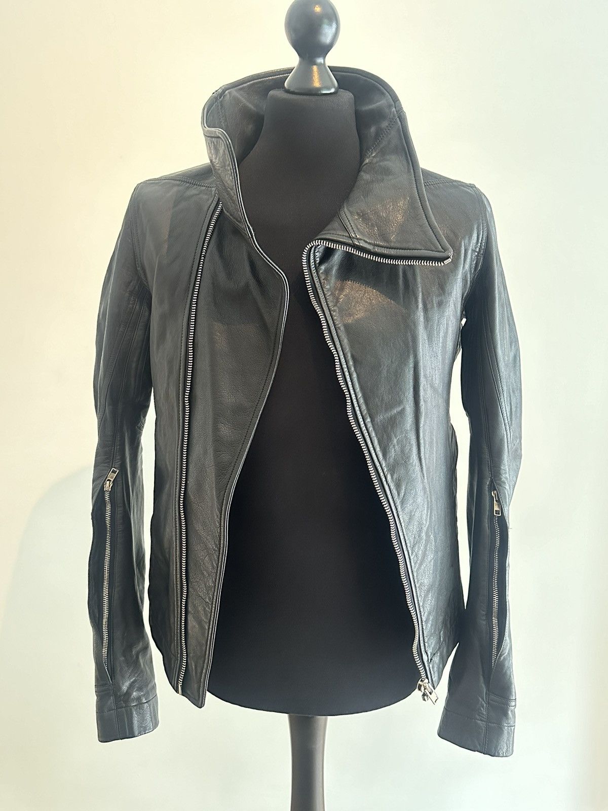 image of Beautiful Black Rick Owens Leather Jacket, Men's (Size Medium)