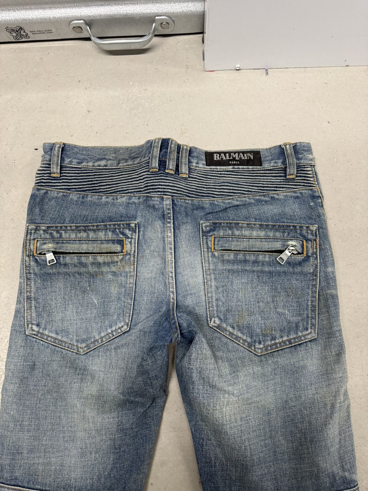 Balmain Balmain Christophe Decarnin washed biker jeans in blue Size US 30 / EU 46 - 10 Thumbnail