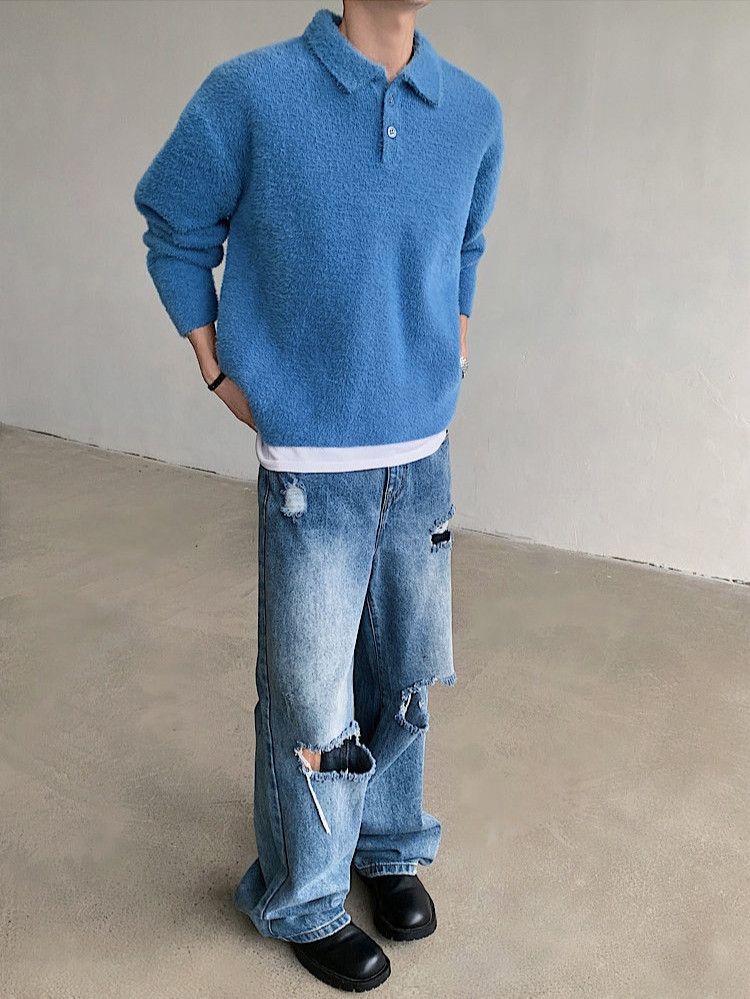 Japanese Brand Korean Style Knitting Tops Turn-down Collar Size US L / EU 52-54 / 3 - 4 Thumbnail