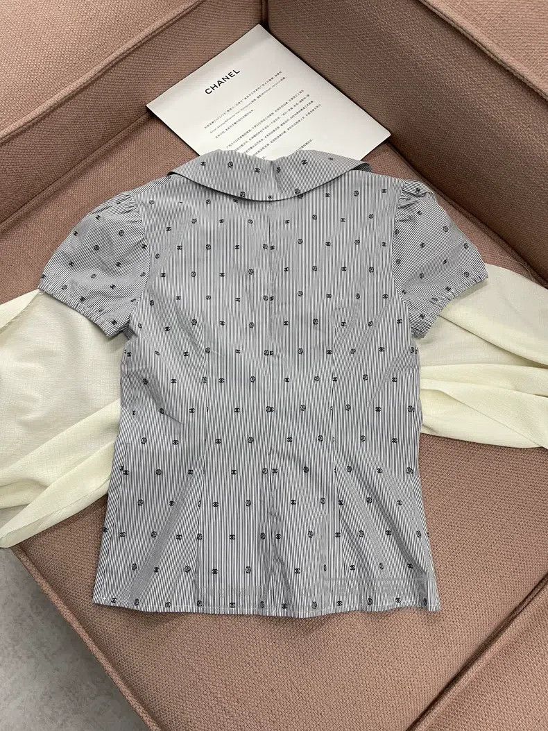 Chanel Chanel Short-sleeved shirt with diamond button striped pol Size XS / US 0-2 / IT 36-38 - 3 Thumbnail