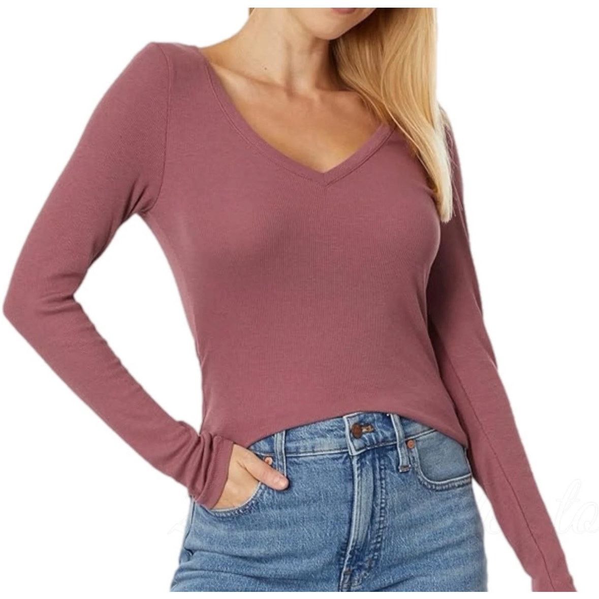 Madewell Madewell Ribbed Long Sleeve Knit Cotton Collegiate Top M Size M / US 6-8 / IT 42-44 - 1 Thumbnail