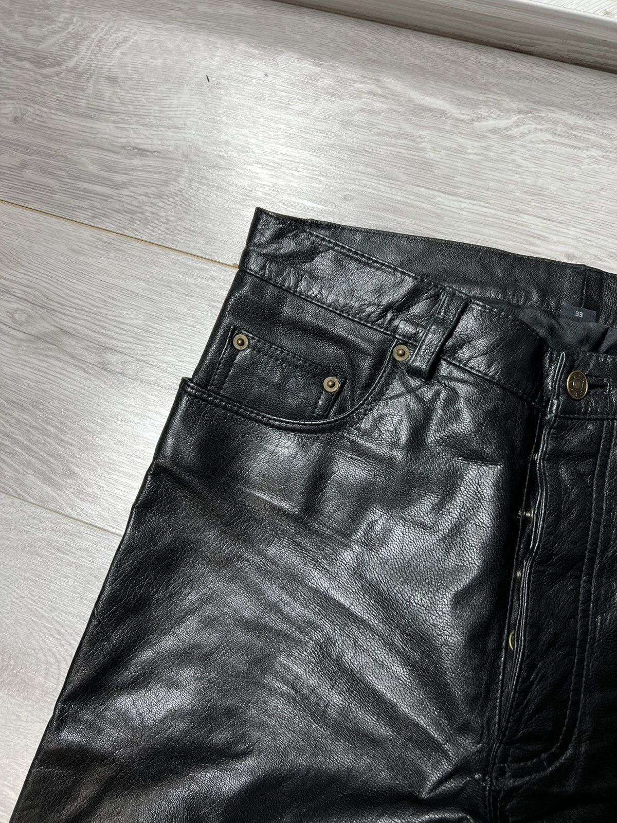 Genuine Leather × Vintage Vintage Men’s Real Leather Pants – Biker Black – Size 33 Size US 33 - 3 Thumbnail