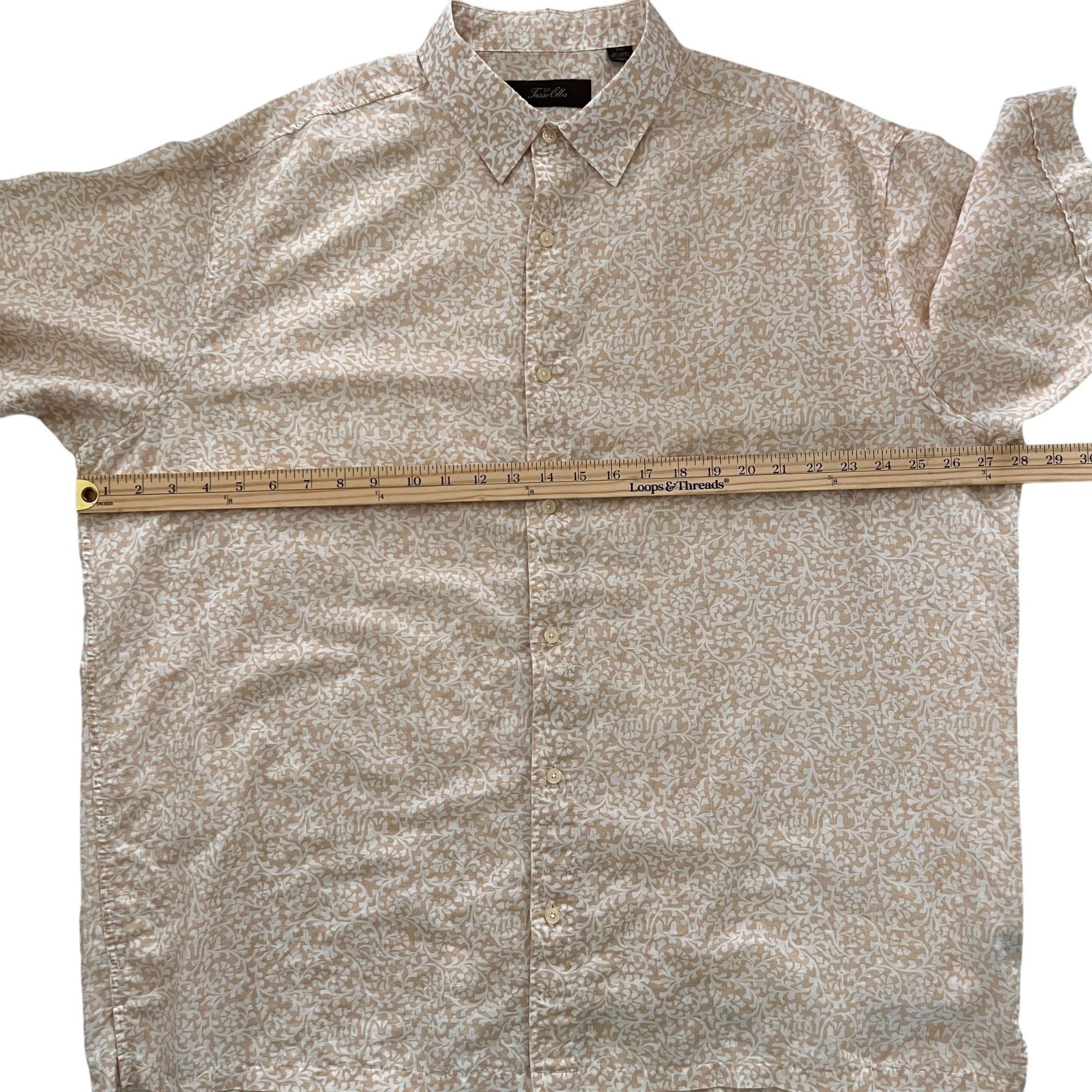 Tasso Elba Tasso Elba Mens XXL Short Sleeve Beige Floral Linen Cotton B Size US XXL / EU 58 / 5 - 6 Thumbnail