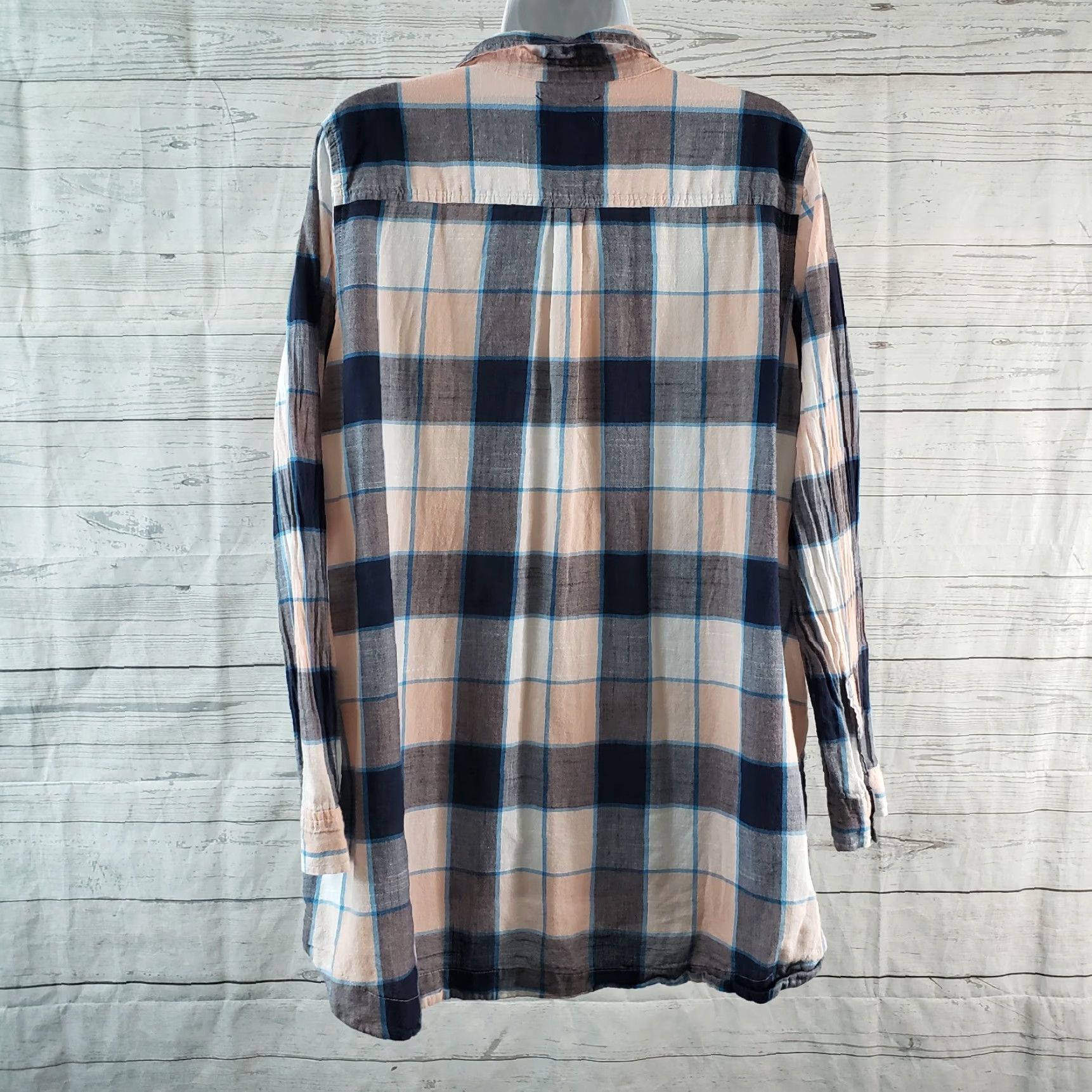Lou & Grey Lou & Grey Womens Popover Top Blouse Long Sleeve Pink Checkered Cotton M Size M / US 6-8 / IT 42-44 - 4 Thumbnail