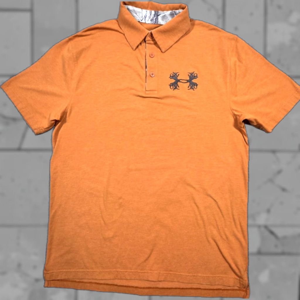 Under Armour VINTAGE Under Armour Polo Shirt Mens L Orange Hunting Embroidered Big Rack Logo Camo Size US L / EU 52-54 / 3 - 1 Thumbnail
