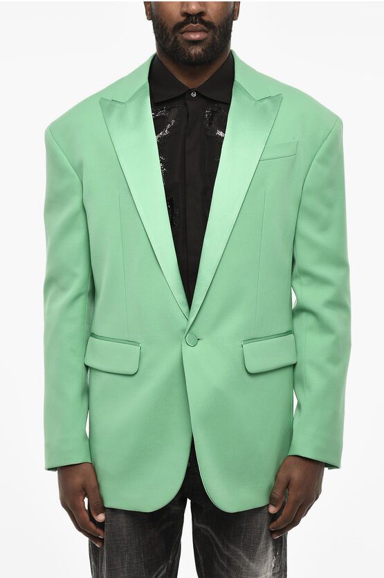 Virgin Wool 1 Buttons Blazer with Flap Pockets