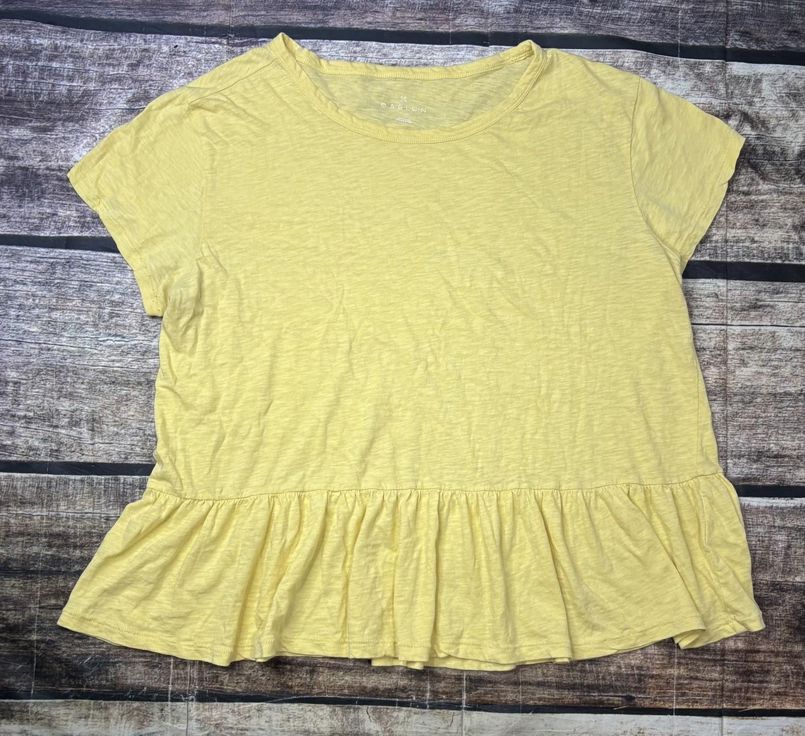 Other Caslon Top Womens Large Organic Cotton Ruffle Hem Yellow Size L / US 10 / IT 46 - 1 Thumbnail
