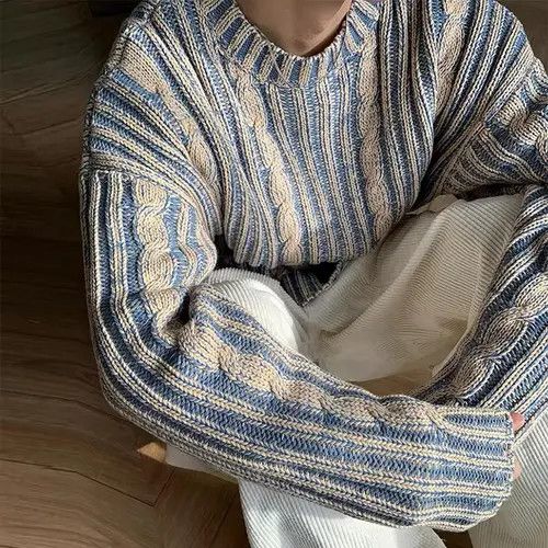Designer Streetwear Retro Knitted Striped Loose Sweater Pullover Size US L / EU 52-54 / 3 - 4 Thumbnail