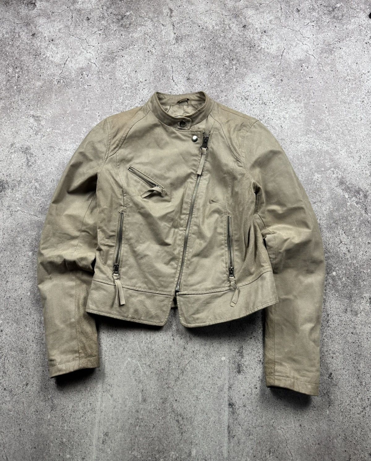 Japanese Brand SICK DISTRESSED BIKER ASSYMETRICAL ZIP LEATHER JACKET Y2K Size M / US 6-8 / IT 42-44 - 5 Thumbnail
