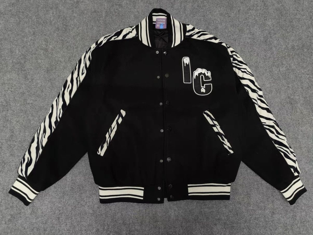 ICECREAM Zebra Velvet Quilted Baseball Jacket