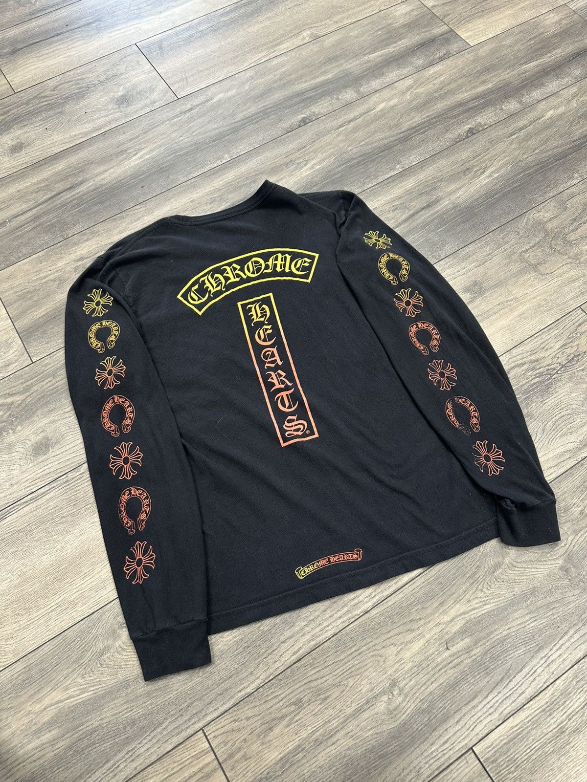 +クロムハーツ+★激レア★Eye Chart Neon Yellow Floral L/S Tee Chrome Hearts Chrome Hearts Black / Yellow Eye Chart Floral