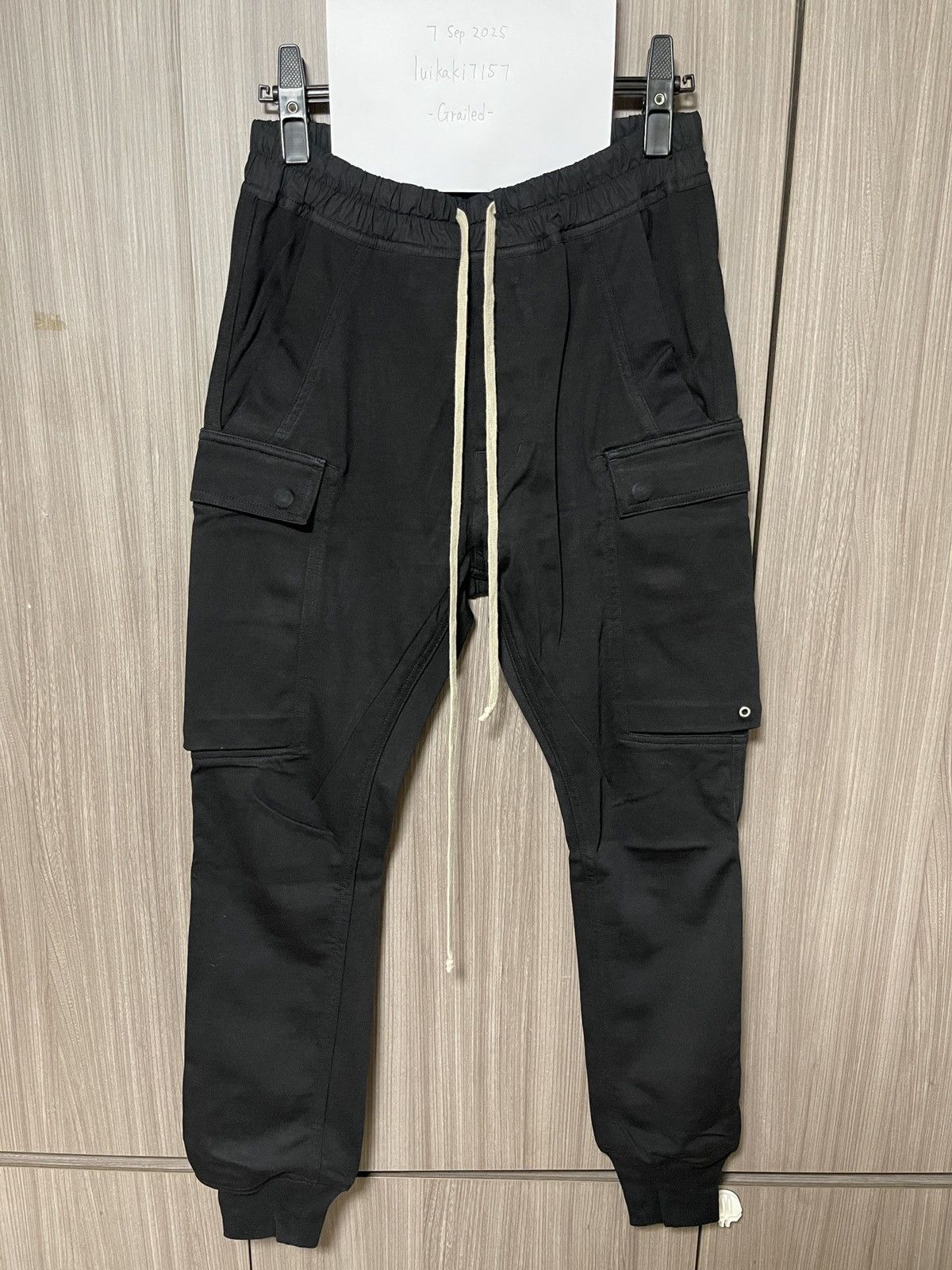 Rick Owens Black Cargo Joggers Pants Size 48