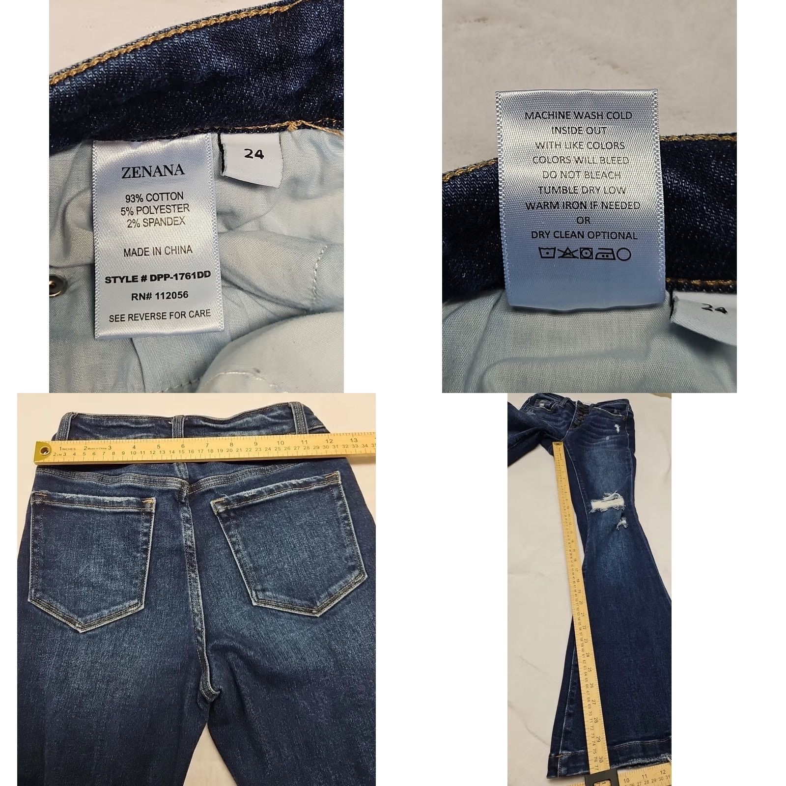Vintage Zenana Boot Cut Jeans Womens Size 24 Denim Stretch Distressed Mid Rise Blue 30 in Inseam Jeans Women`` Size 42" / US 20 - 8 Thumbnail