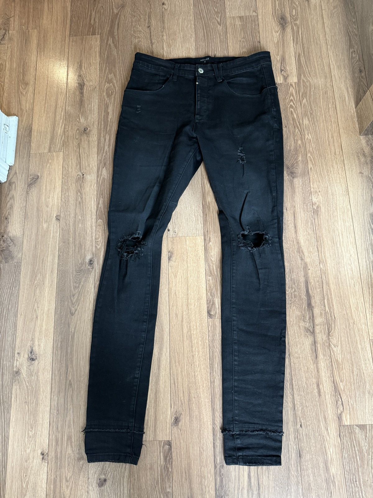 Kollar Clothing Black Distressed Double Stacked Cuff Kollar Clothing Denim Size US 32 / EU 48 - 1 Thumbnail