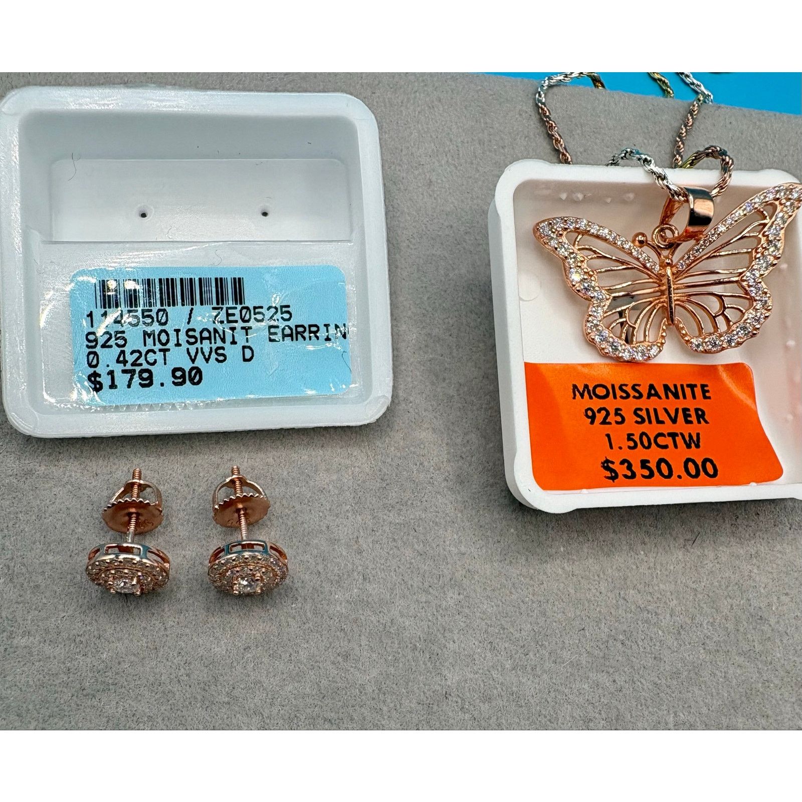 Jewelry Moissanite Butterfly Necklace/Earring Set in Rose Gold over Size ONE SIZE - 1 Thumbnail