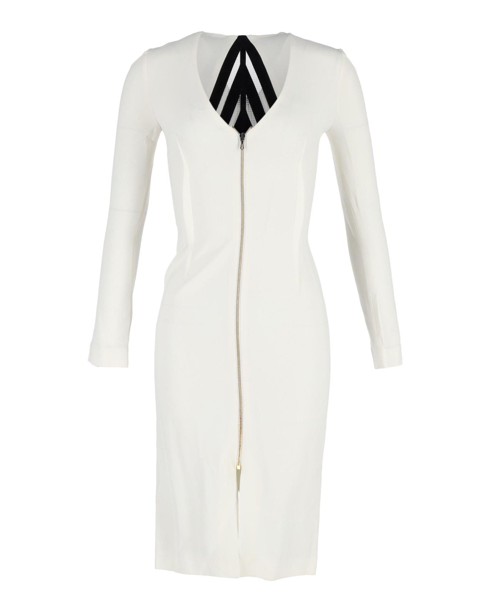 image of Roland Mouret Front Zip Bodycon Dress In Cream Wool in White/Cream, Women's (Size Medium)