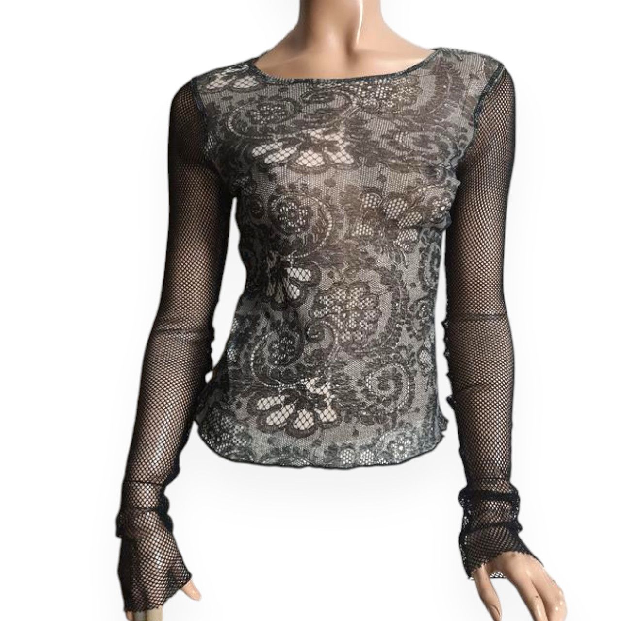 Designer Mesh Longsleeve with Fishnet sleeves sz S Piena