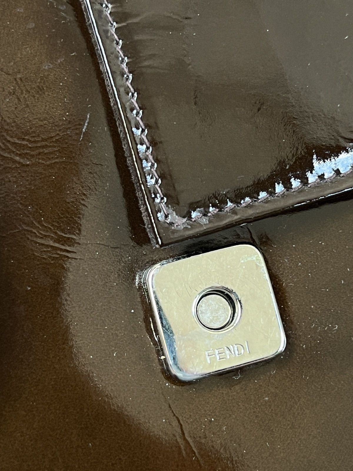 Fendi Vintage 80s Fendi Patent Leather Crossbody Bag Brown Flap Size ONE SIZE - 10 Thumbnail