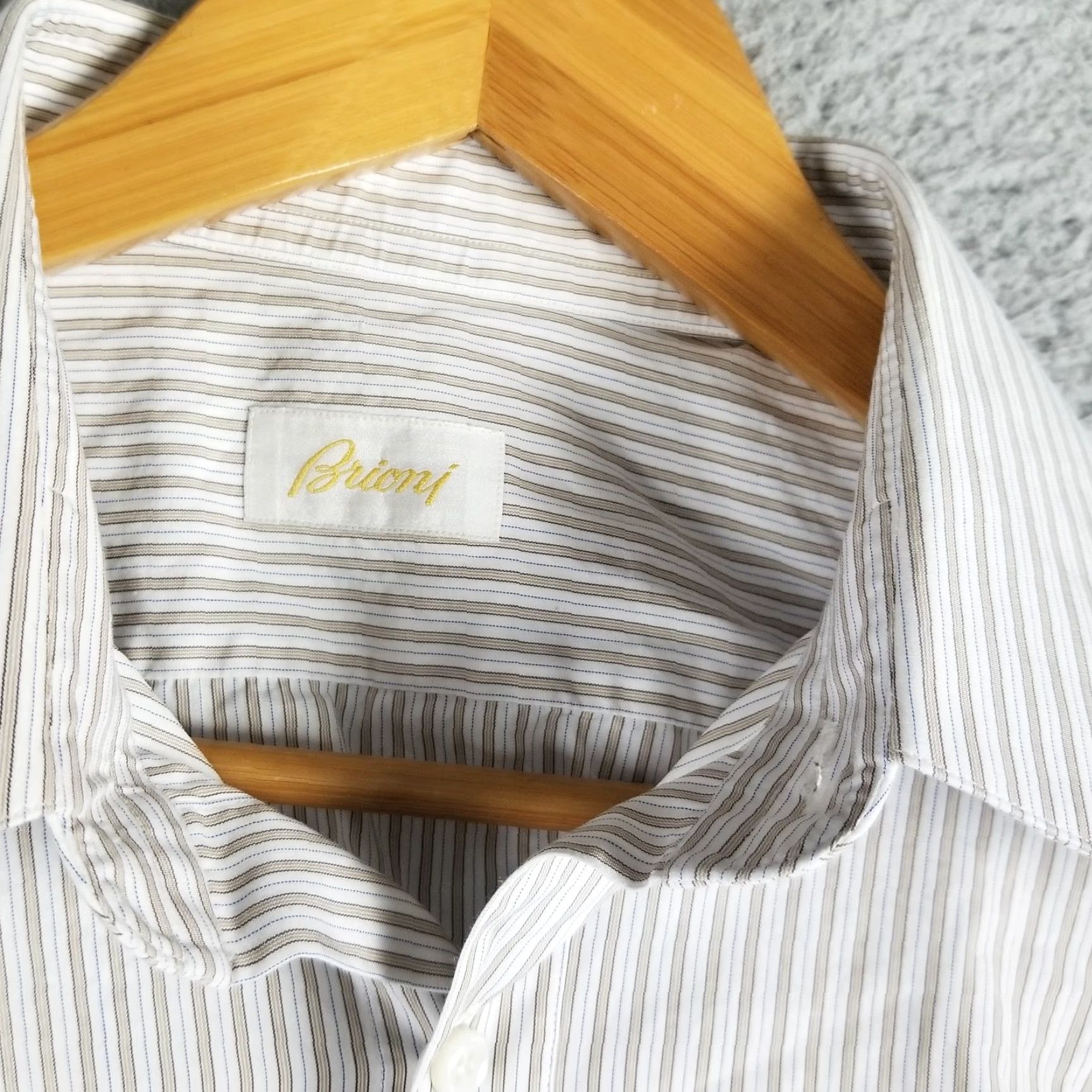 Brioni VINTAGE Brioni Shirt Mens 16-41 White Stripe Large Button Up Made In Italy Dress Shirt Size 42R - 3 Thumbnail