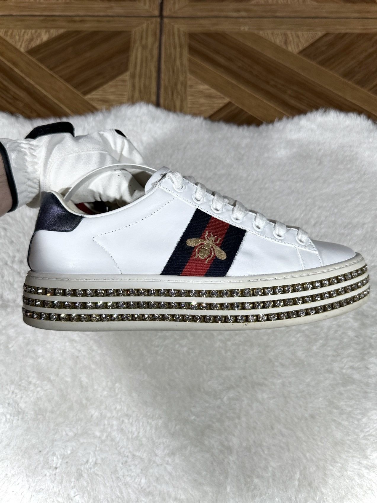 Gucci Gucci Ace Sneakers Crystal White Leather Studded US 6.5 Size US 7 / IT 37 - 3 Thumbnail