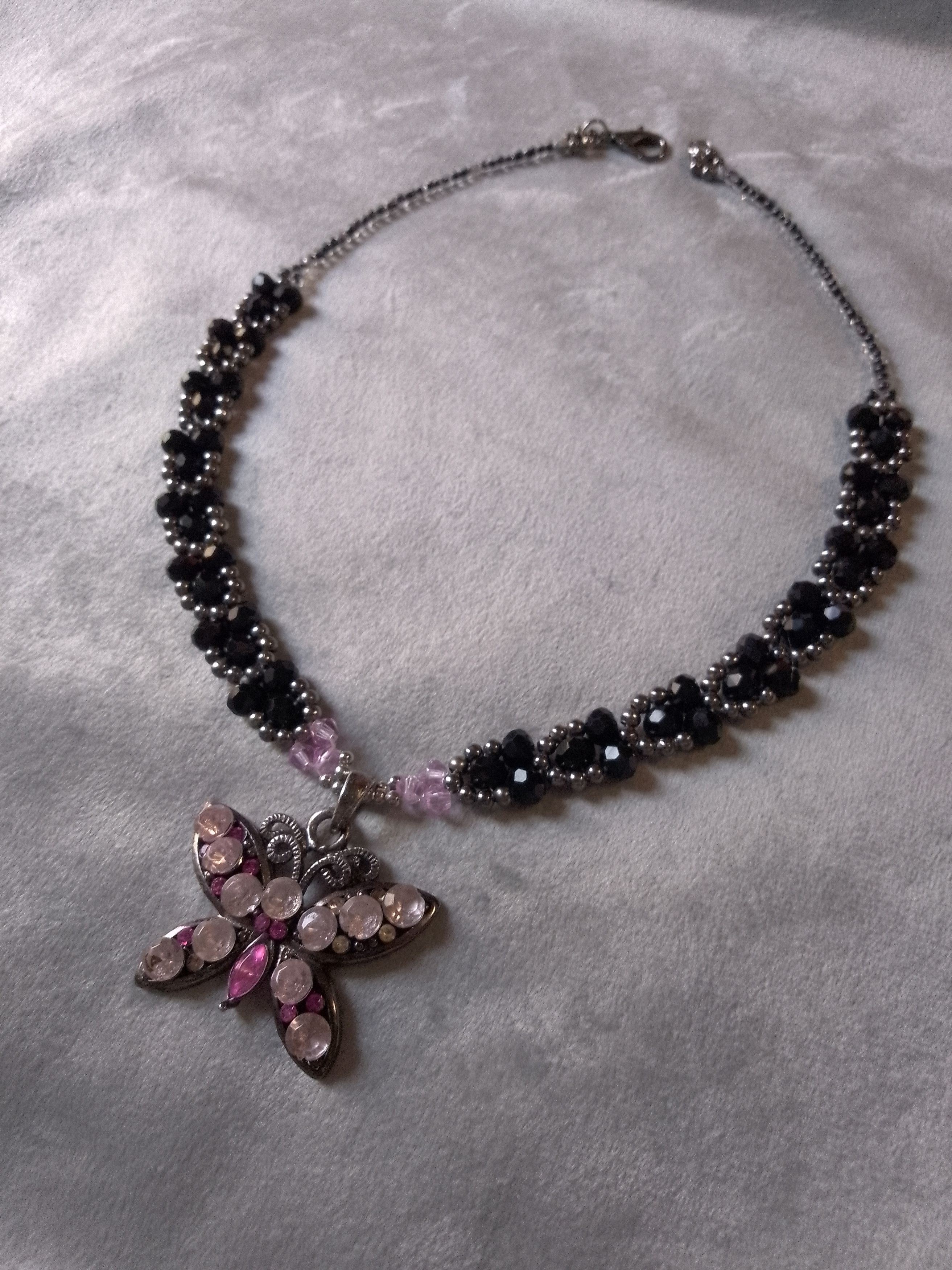 Handmade Black necklace with vintage Butterfly jewel pendant charm Size ONE SIZE - 5 Thumbnail