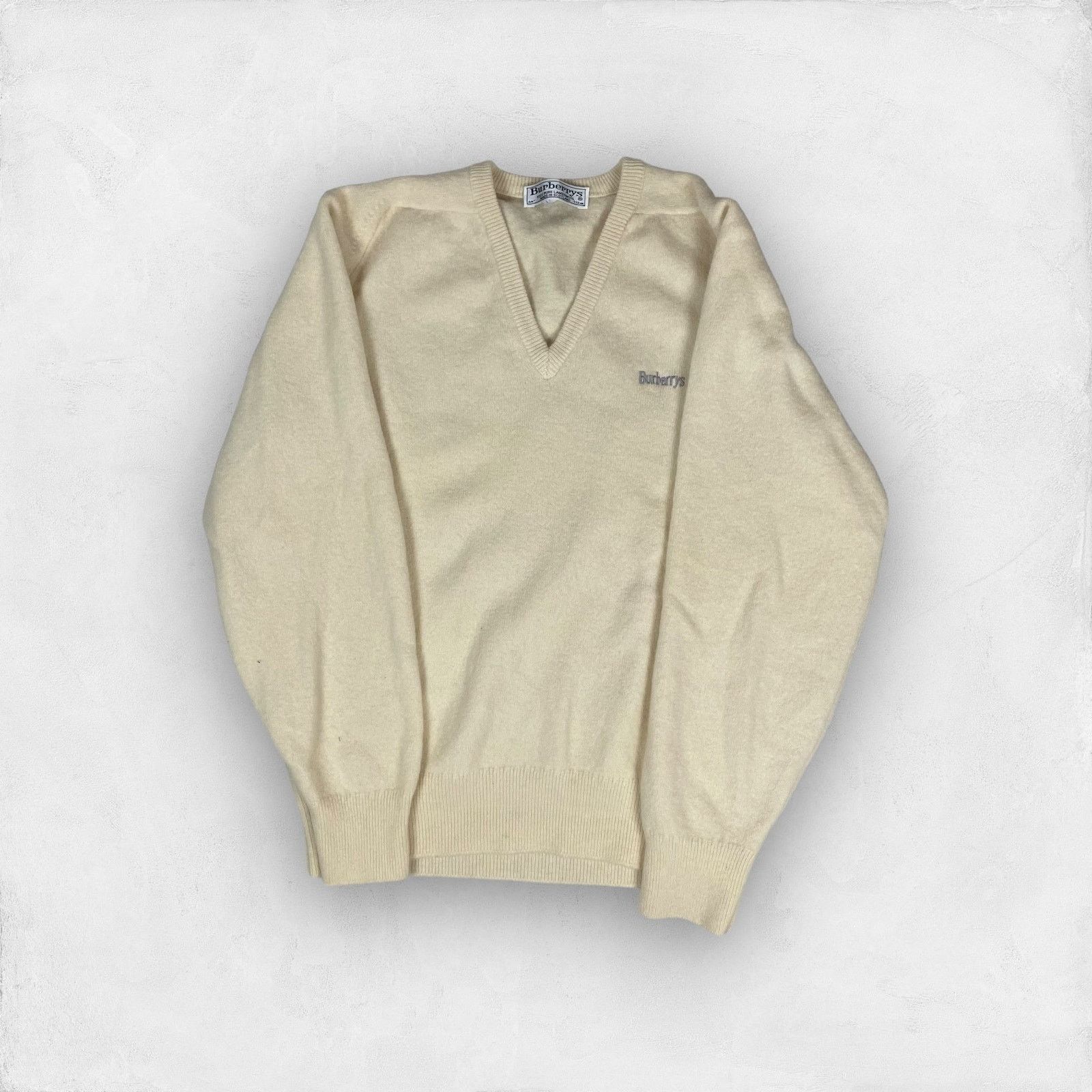 Burberry × Vintage Burberry Men Beige Lambswool V-Neck Knit 