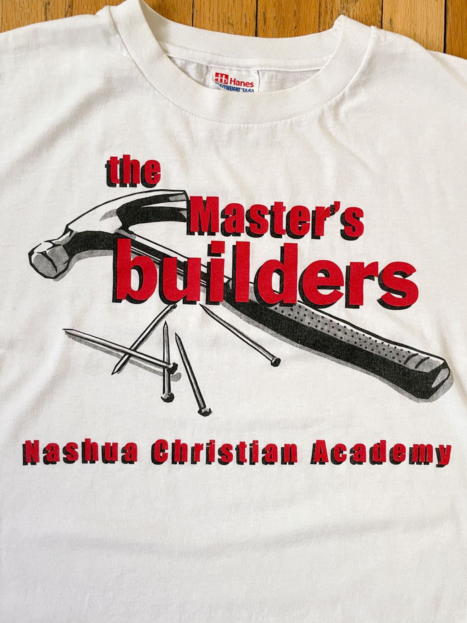 Hanes × Vintage 90s Single Stitch Boxy Faded The Master's Builders God Jesus Size US XL / EU 56 / 4 - 1 Thumbnail