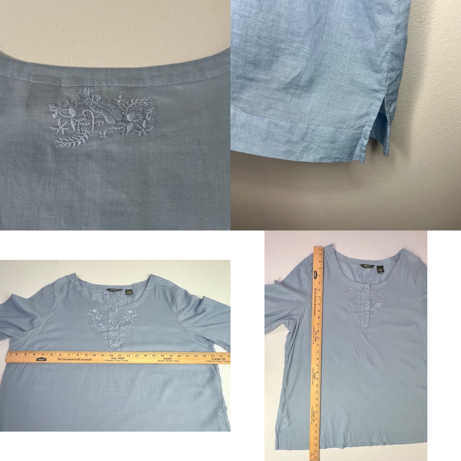 Eddie Bauer Eddie Bauer Women's Blouse Tunic 3/4 Sleeve Floral Embroidered Blue 100% Cotton XXL/2XL Casual Travel Workwear Size XXL / US 16-18 / IT 52-54 - 8 Thumbnail