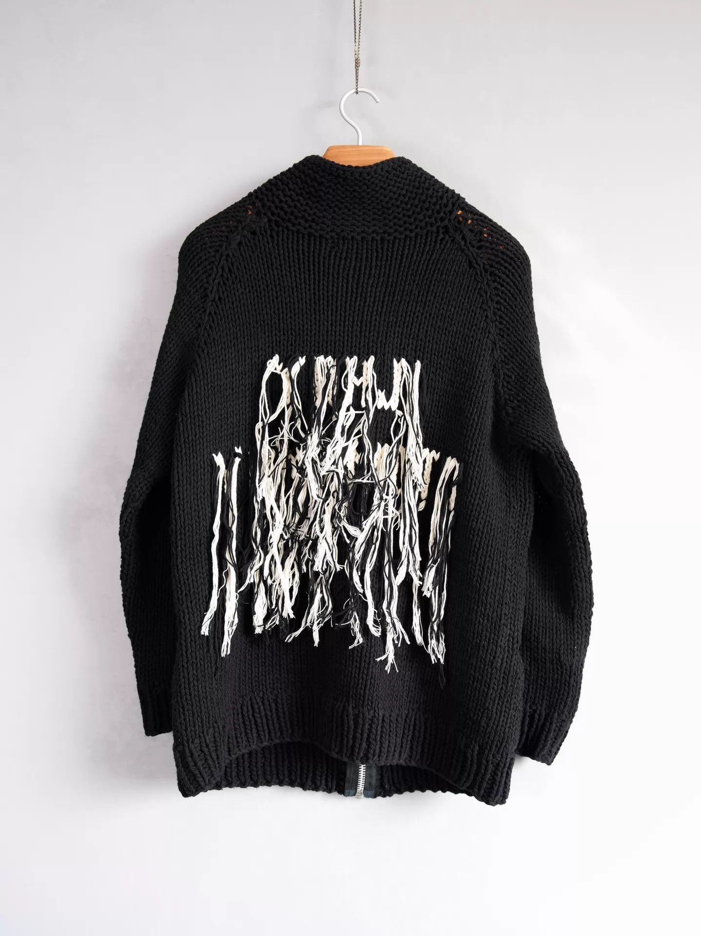 Yohji Yamamoto Yohji Yamamoto 18AW Hand-Knit Fringe Sweater Black/White Size US L / EU 52-54 / 3 - 1 Thumbnail