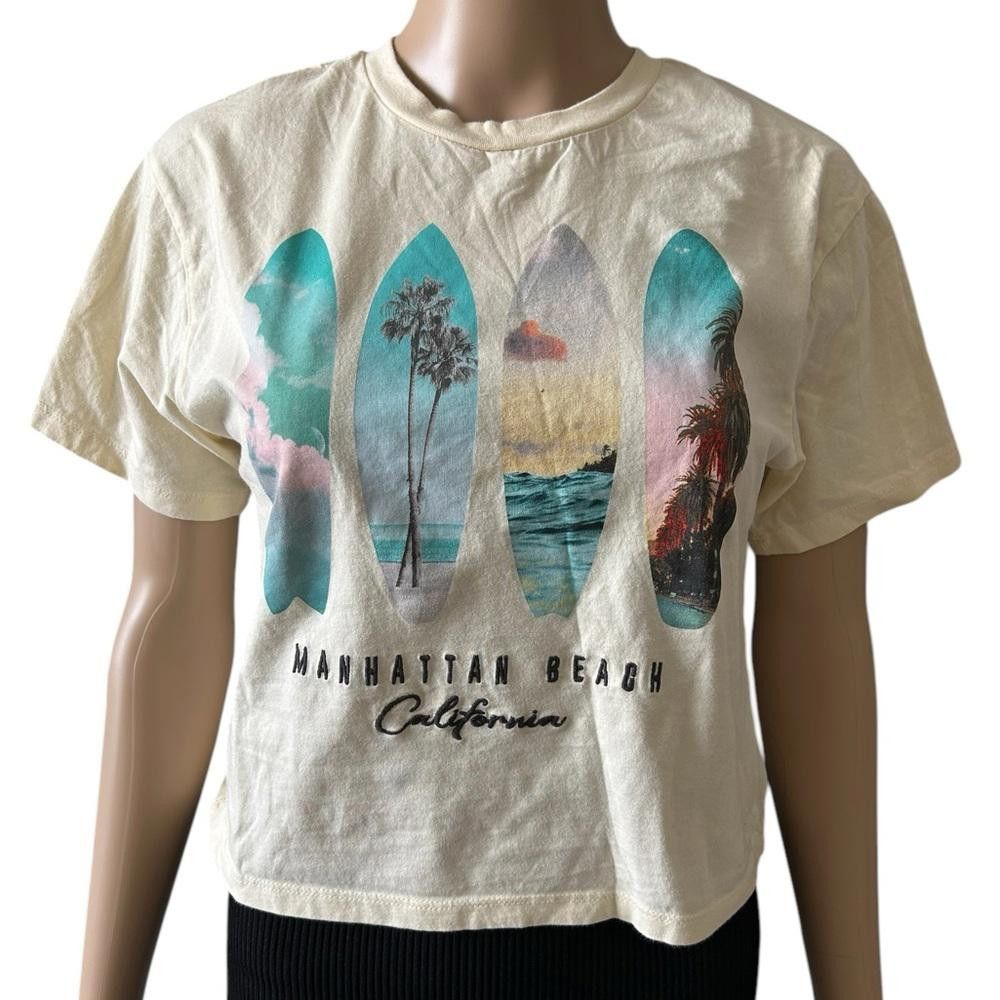 Designer org. Col. XS Crop Tee - Manhattan Beach California Graphic Size XS / US 0-2 / IT 36-38 - 1 Thumbnail