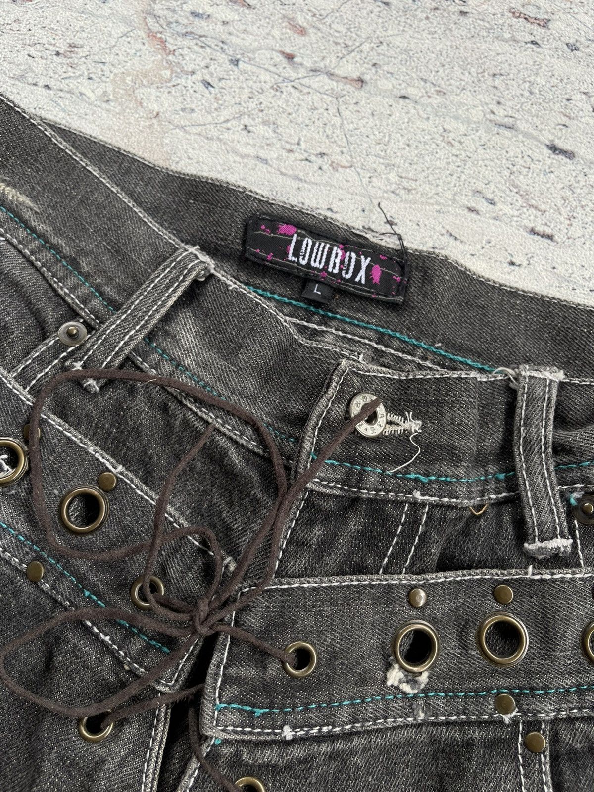 Tornado Mart Distressed Lowbox Double Waist Lace Up Flared Jeans Size US 30 / EU 46 - 8 Thumbnail