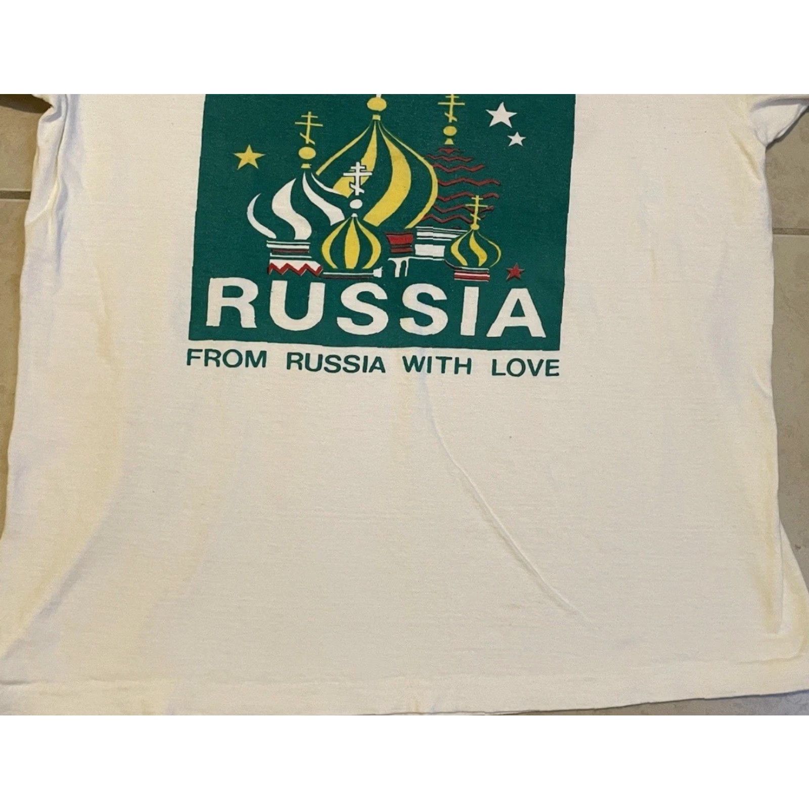 Vintage VINTAGE From Russia With Love Faded Shirt L Moscow College Flag Art Grunge 80s 90s Shirt Mens White Single Stitch Graphic Tee Cap. Size US L / EU 52-54 / 3 - 6 Thumbnail