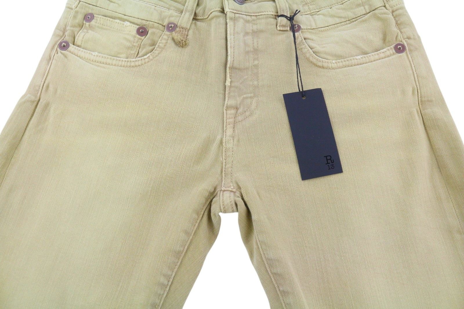 R13 BOY STRAIGHT 28 Khaki Stretch Cropped Light Denim 86305 Size 28" / US 6 / IT 42 - 11 Thumbnail