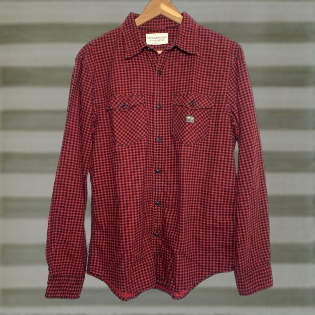 Vintage Ralph Lauren Denim & Supply Button-Up Flannel Shirt Gingham Sz M Mens Red Black Check Cotton Long Sleeve Utility Pockets Vintage/Pre-owned Size US M / EU 48-50 / 2 - 1 Thumbnail