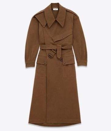 Saint Laurent Paris long trench coat in cotton khaki Size S / US 4 / IT 40 - 1 Thumbnail